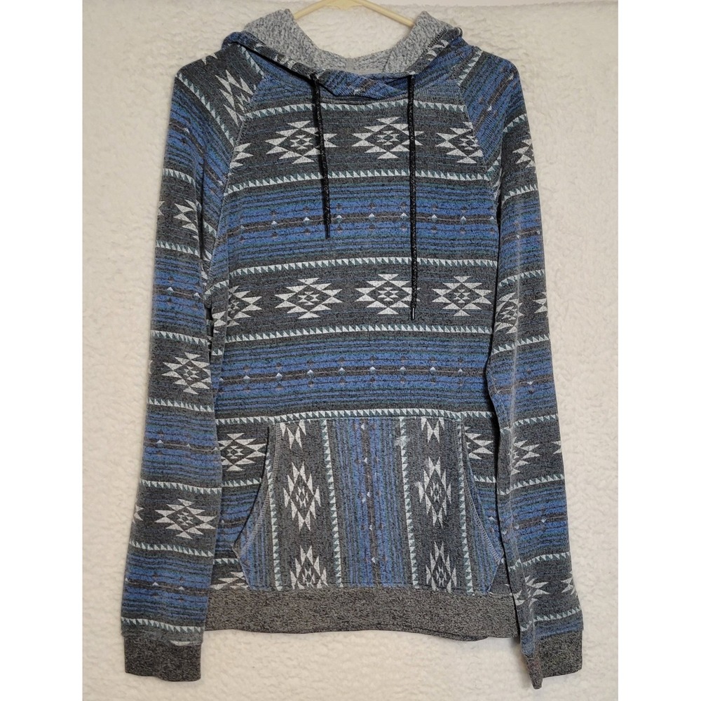 Rue 21‎ Hoodie Size M Aztec Southwest Pullover Kangaroo Pocket Gray Blue 1104
